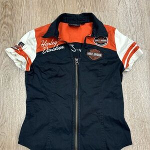 2000s Harley-Davidson Black and Orange Jacket